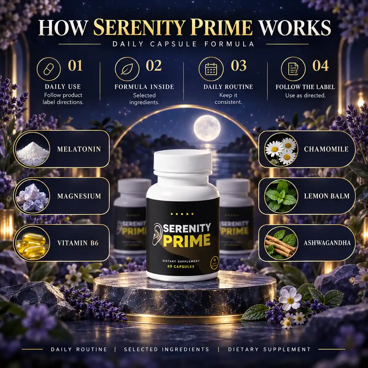 The seller's how-it-works graphic for Serenity Prime
